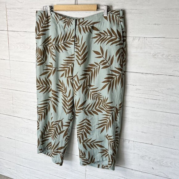 Ralsey Pants Womens Size 14P Teal & Brown Foliage 100% Linen Wide Leg Cropped - Picture 5 of 16